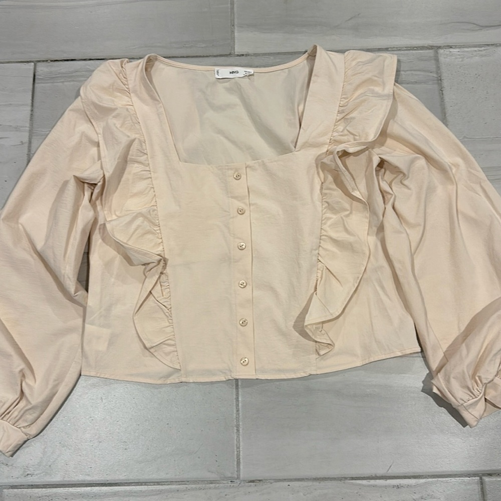 Mango Ruffle Shoulder Blouse